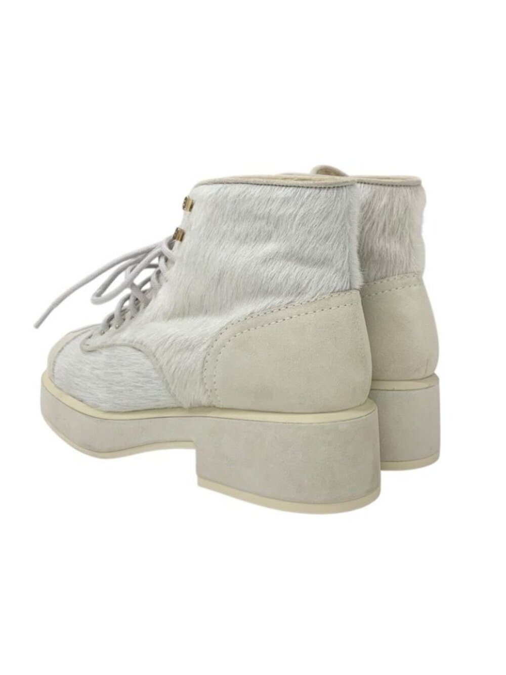 Chanel Boots Short Shoes Haraco Suede Shearling Beige Gray Coco Mark Lace - Picture 4 of 10